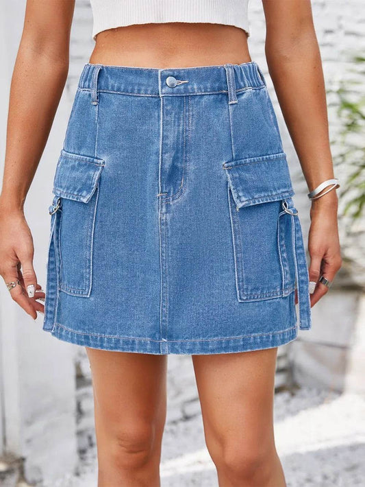Pocketed Buttoned Denim Skirt Medium Trendsi 0883615e-cd27-4f4f-a4d4-add2564d8899-Max
