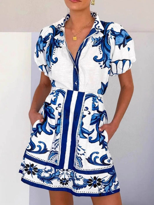 Printed Puff Sleeve Top and Skirt Set Blue Trendsi 088e6960-05f4-45ce-8741-a58de52ddddb-Max-Origin