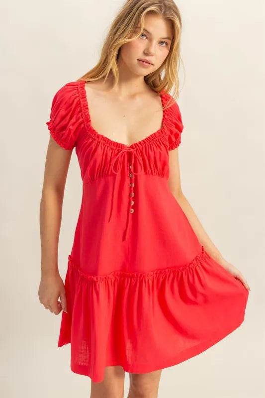 HYFVE Ruched Frill Tiered Short Sleeve Mini Dress Trendsi 08986027-b00d-4965-b17e-1d74c02a3714-Max-Origin