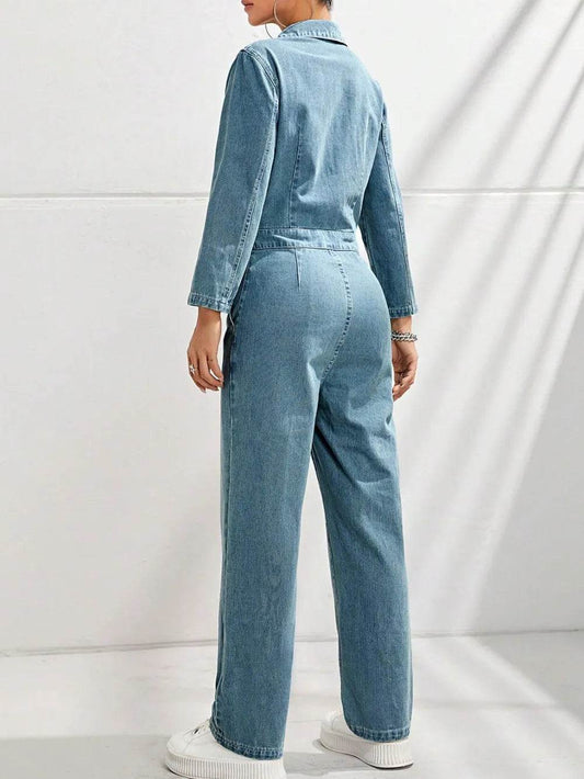Half Button Long Sleeve Straight Leg Denim Jumpsuit Trendsi 08a8410a-94be-420f-ba8f-e7853f4b88be-Max