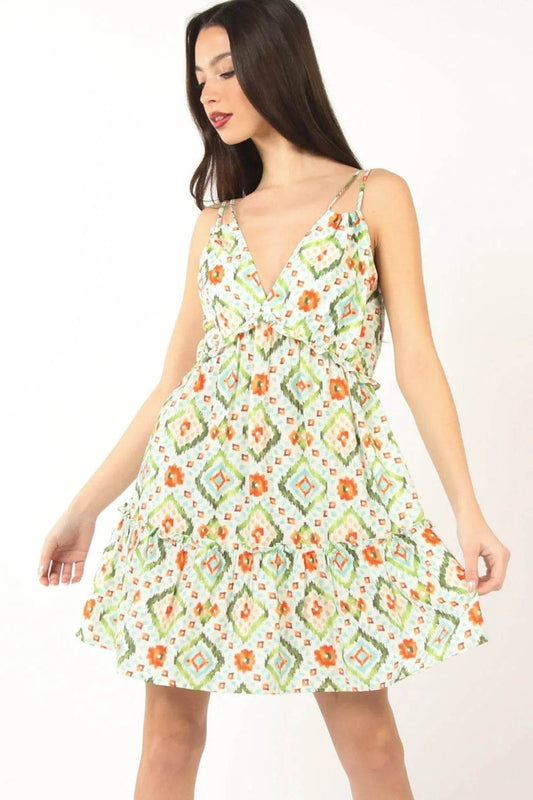 VERY J Floral Back Smocked Ruffled Mini Dress Green Multi Trendsi 08ca1da2-5028-40fa-8d06-37dc96f5c01a-Max