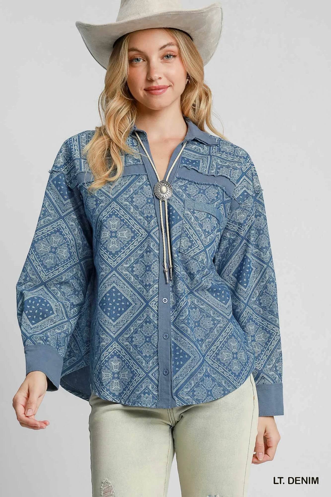 Umgee Paisley Print Denim Shirt Jacket LT. DENIM Trendsi 08d0a696-c8bf-4aea-ba11-63817543aef5-Max-Origin_2dd605fe-0628-4b43-8623-97dc35e27bc9