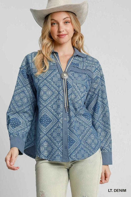 Umgee Paisley Print Denim Shirt Jacket LT. DENIM Trendsi 08d0a696-c8bf-4aea-ba11-63817543aef5-Max-Origin_2dd605fe-0628-4b43-8623-97dc35e27bc9