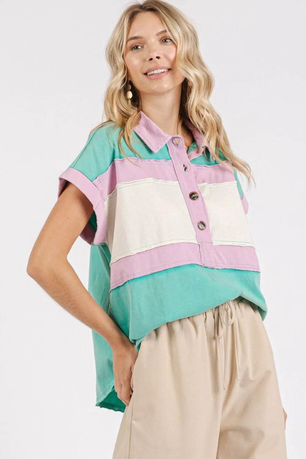 Mittoshop Color Block Henley Short Sleeve Polo Shirt Trendsi 08dc5560-4d35-40ba-8bfa-84be0d8990c7-Max
