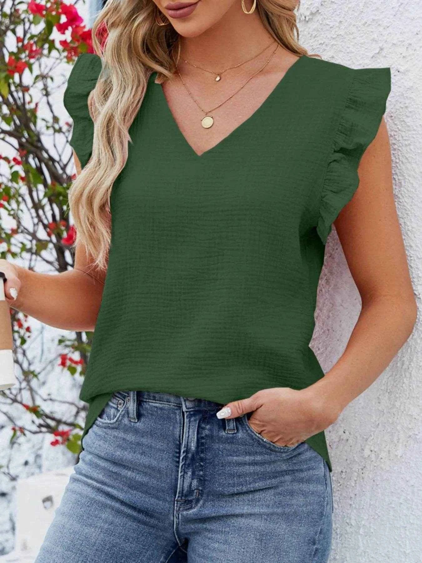 V-Neck Ruffled Sleeve Top Trendsi 093a28e9-b819-4db2-8157-57ce8dcb2e8d-Max-Origin