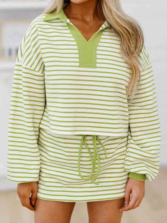 Collared Neck Striped Top and Drawstring Skirt Set Trendsi 09405cb7c8ba4b9cb621d5e04866147d-Max-Origin