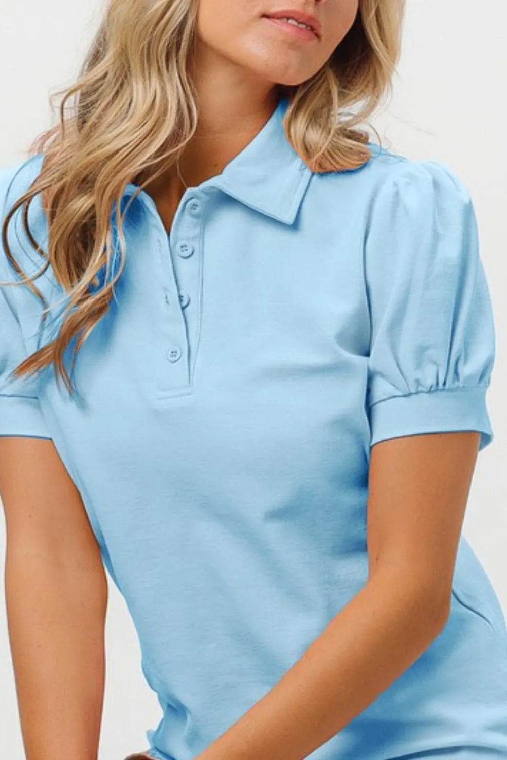 BiBi Short Puff Sleeve Pique Shirt Trendsi 094ddb97-8982-48f4-93a0-258c00abc821-Max-Origin