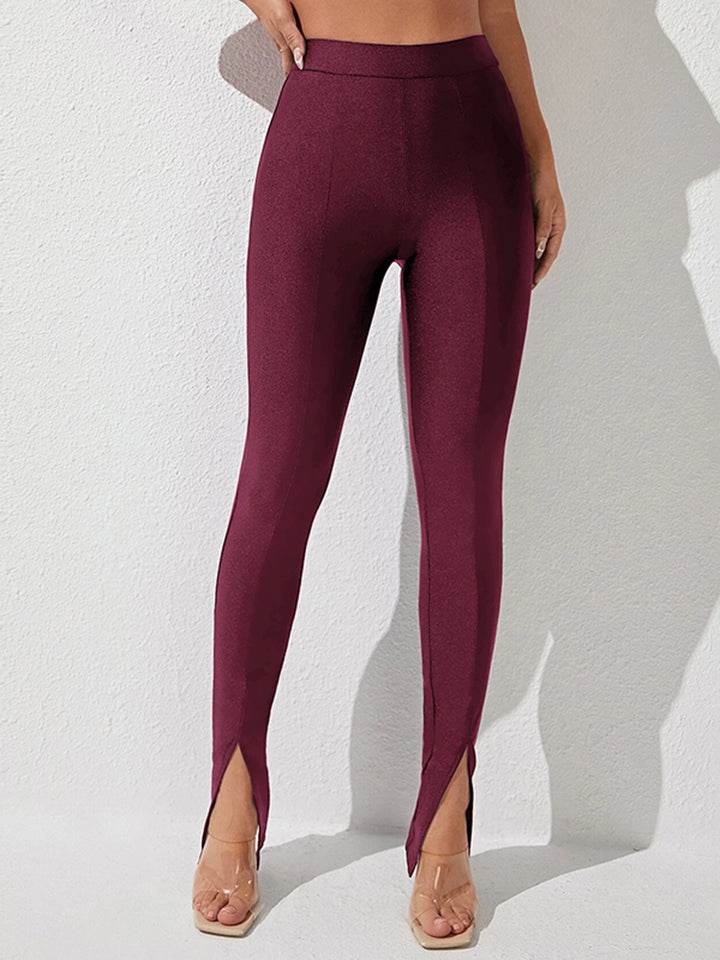 High Waist Slit Skinny Pants Wine Trendsi 0950a6471df94224b482a9e73cba1b47-Max