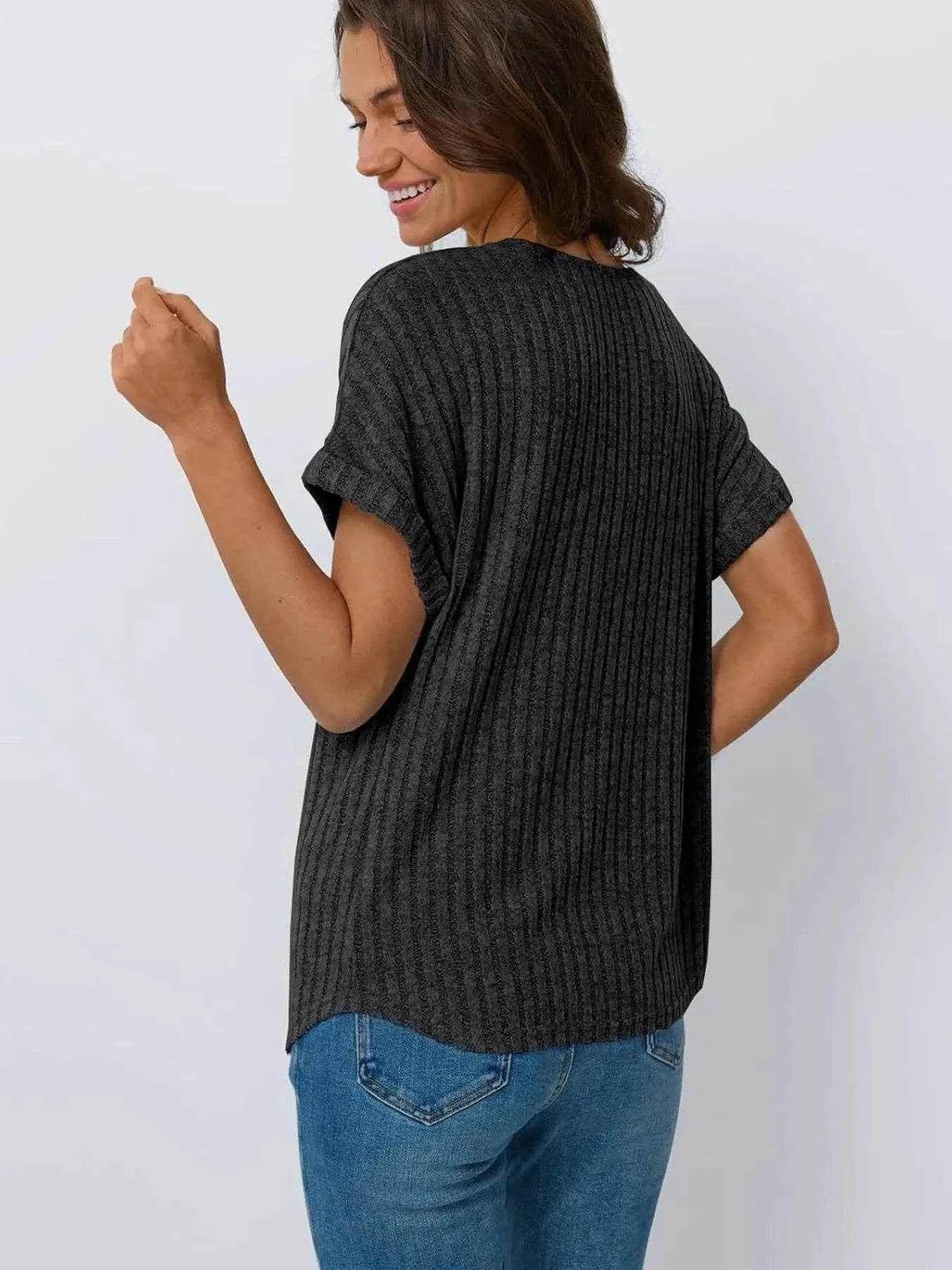 Casual Ribbed Knit Short Sleeve T-Shirt Trendsi 09647d6d63c34103b80bdcf2afb72239-Max-Origin