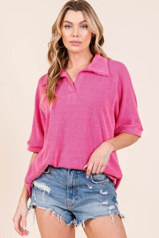 BOMBOM Ribbed Collared Neck Top FUCHSIA Trendsi 097ad014c80c47dfb1b8ac04c665ef7c-Max-Origin