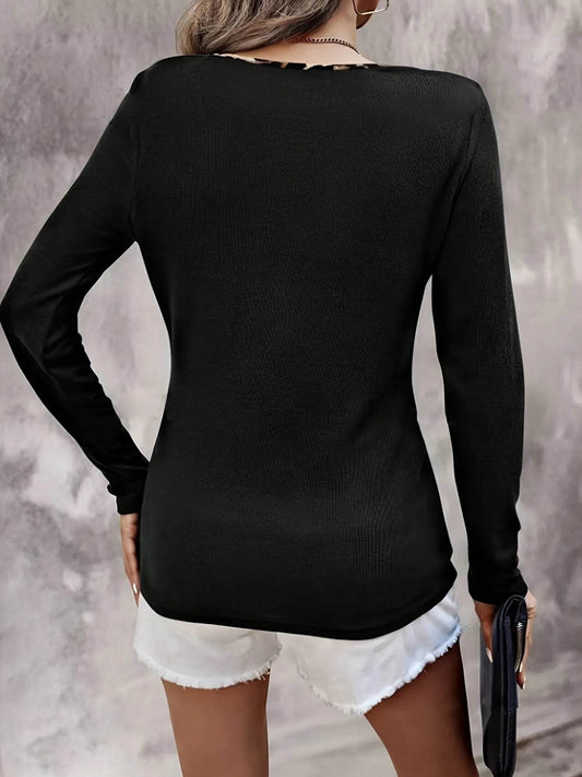 Leopard Trim Long Sleeve T-Shirt Trendsi 098cb9d17610425e9d21f460ab4f8016-Max-Origin