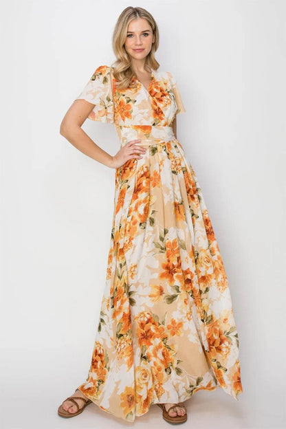 HYFVE Floral Tie Back Short Sleeve Slit Maxi Dress Trendsi 09cae6b3-1948-4521-96df-8d627dcd832d-Max