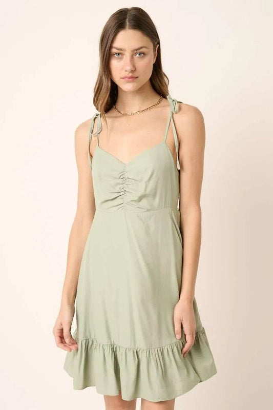 Mittoshop Ruched Detail Spaghetti Tie Mini Dress SAGE Trendsi 09d7358432c940ac975a761843575e58-Max-Origin