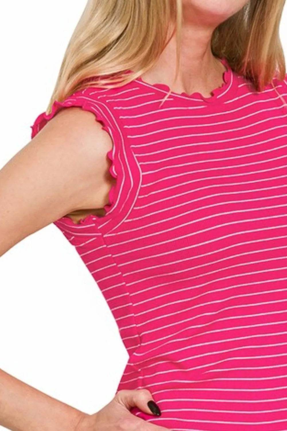 Zenana Ribbed Ruffle Trim Sleeveless Stripe Top Trendsi 09dc1e25-9fe6-41a6-b26b-67baac5671f4-Max-Origin