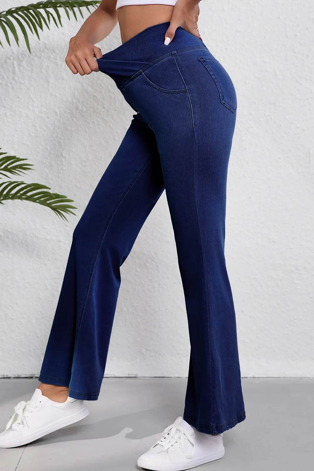 Asymmetric Waist Flare Jeans Trendsi 09efe028-80dc-4e81-98d2-82d98d3a336b-Max