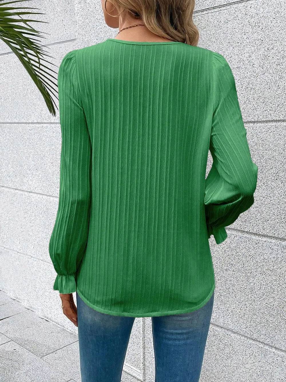 V-Neck Lace Detail Flounce Sleeve Blouse Trendsi 0a00fdf8d41b40f59e837e5c7443084a-Max