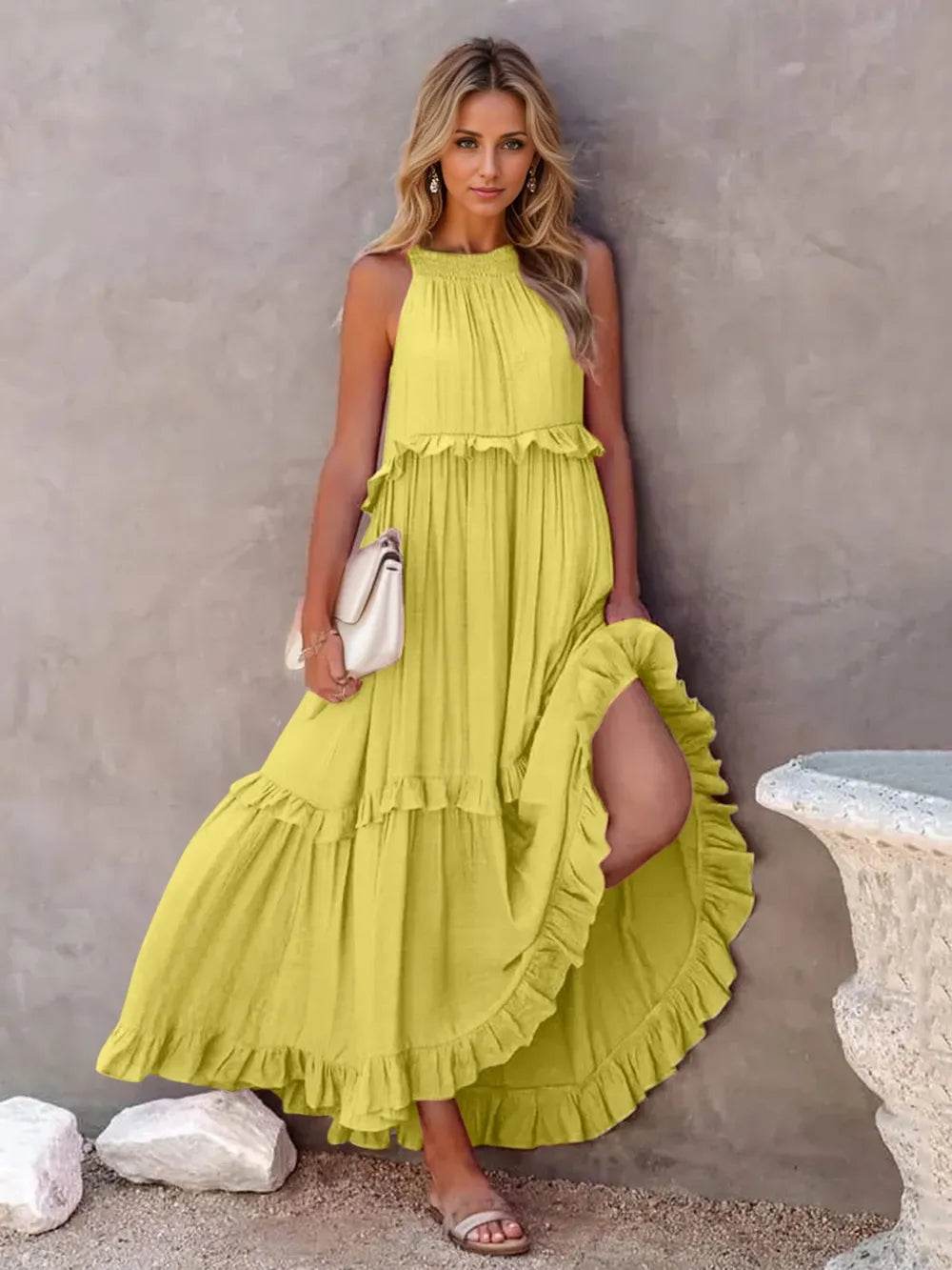 Ruffled Sleeveless Tiered Maxi Dress with Pockets Trendsi 0a6ab8f0-3d25-4140-9566-23c334214529-Max