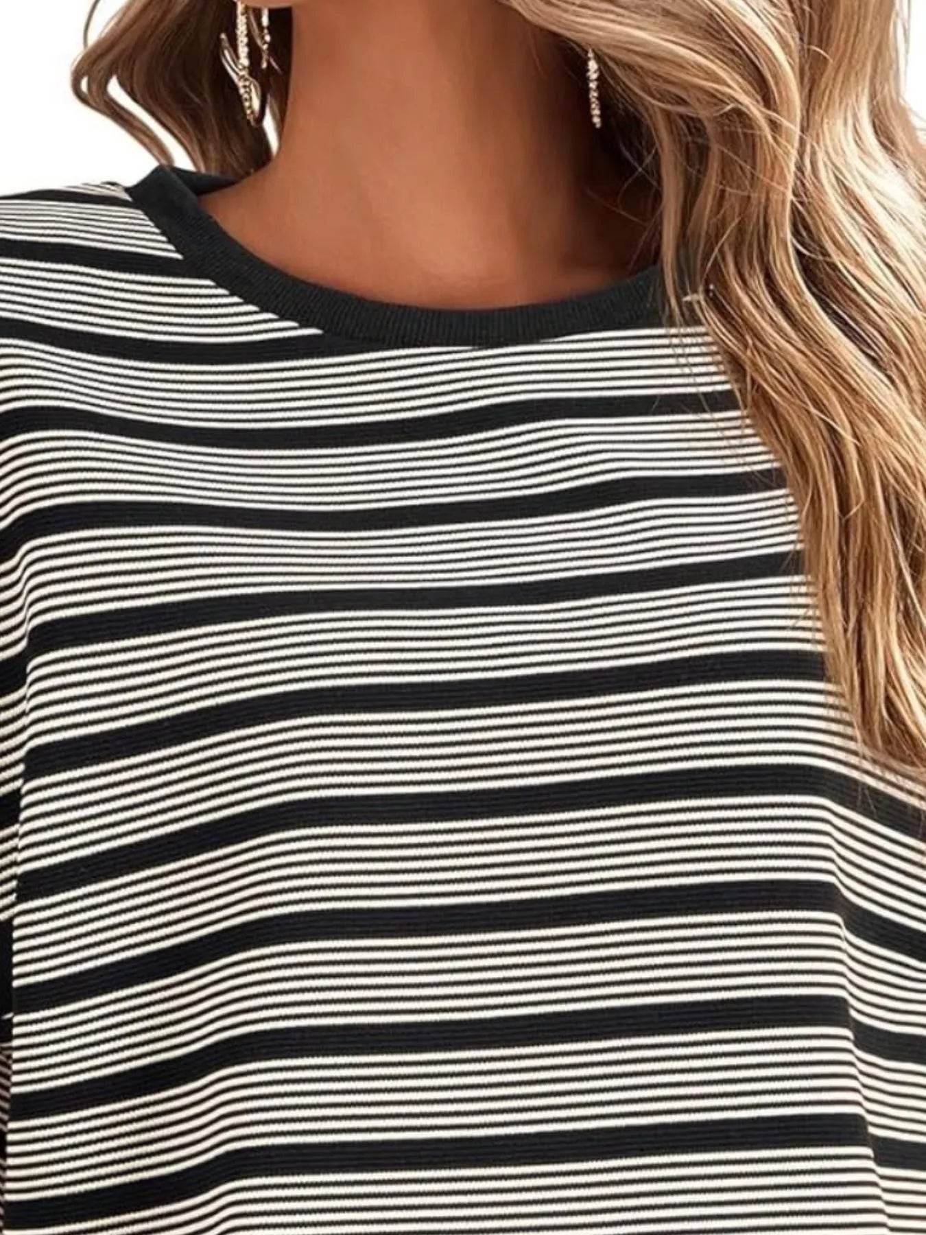 Striped Round Neck Casual T-Shirt Trendsi 0aa3e3e2-5de5-4fba-8310-642825b77bbf-Max-Origin