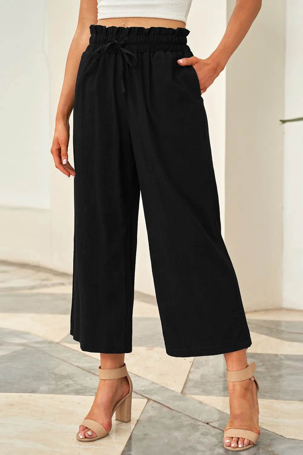 Drawstring Paperbag Waist Wide Leg Pants Black Trendsi 0aa4e23a-49d4-415c-bf0a-b52ed8b6536f-Max