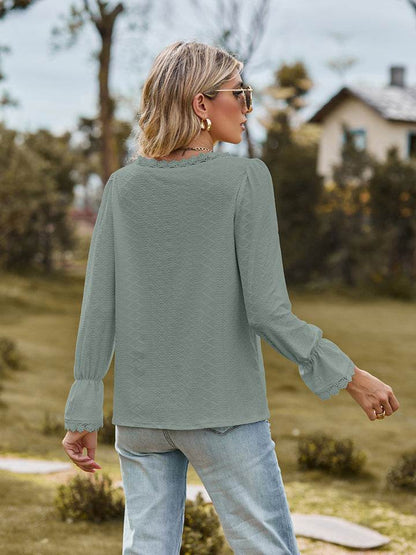 V-Neck Flounce Sleeve Blouse Trendsi 0ac25046852e492d8cfc5fb2d2aa122a-Max