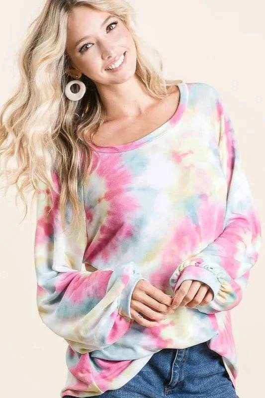 BiBi Tie Dye Print Terry Top With Puff Sleeves Trendsi 0adc99790c304d03a41a882e79c04f8c-Max-Origin