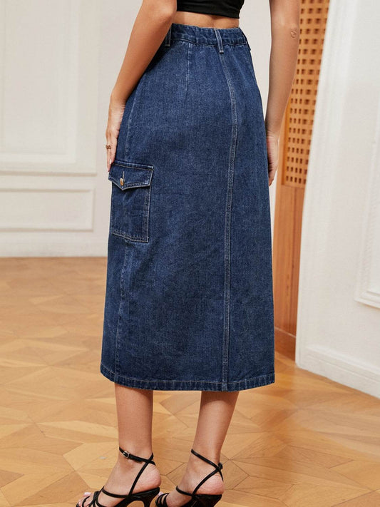 Button Down Midi Denim Skirt Trendsi 0aff3603297246a08198e971f05e399a-Max