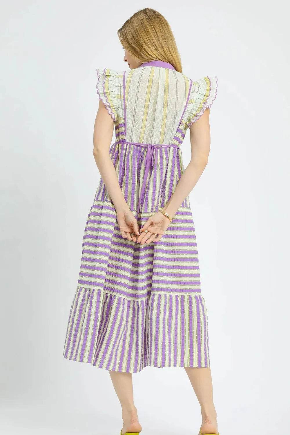 Umgee Striped Ruffle Cap Sleeve Midi Dress Trendsi 0b14f6c2-f882-4699-bceb-d826a0a0584d-Max-Origin