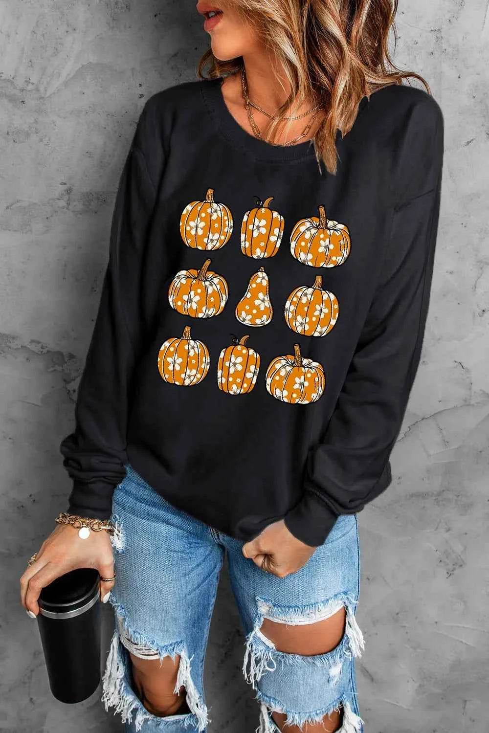 Pumpkin Round Neck Long Sleeve Sweatshirt Trendsi 0b1f5a63-1204-4d4e-9642-4e823f785cb8-Max