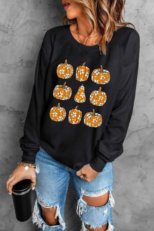 Pumpkin Round Neck Long Sleeve Sweatshirt Trendsi 0b1f5a63-1204-4d4e-9642-4e823f785cb8-Max