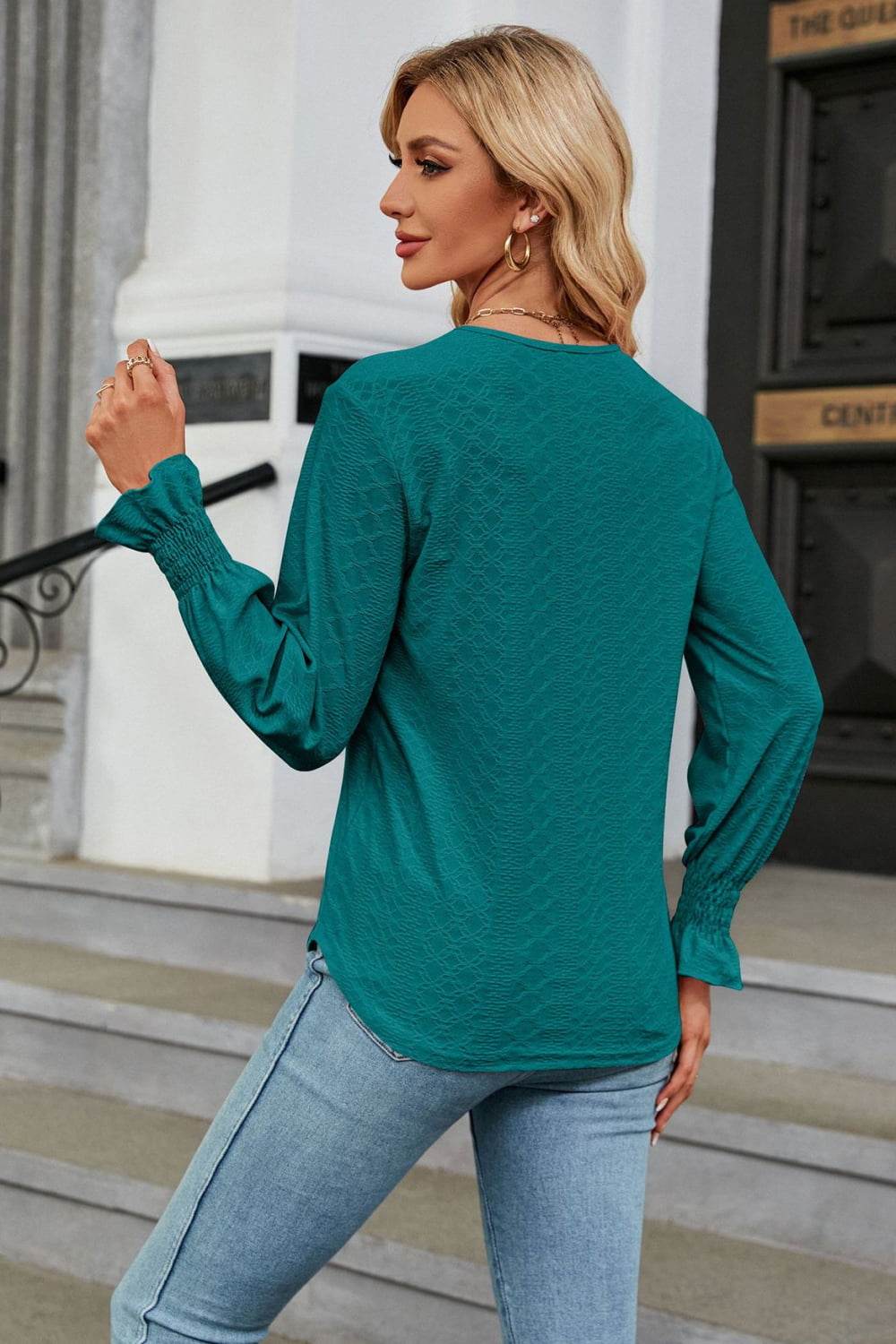 V-Neck Flounce Sleeve Blouse Trendsi 0b346ceafae84ed7a7ad7ef4d4adcdf4-Max