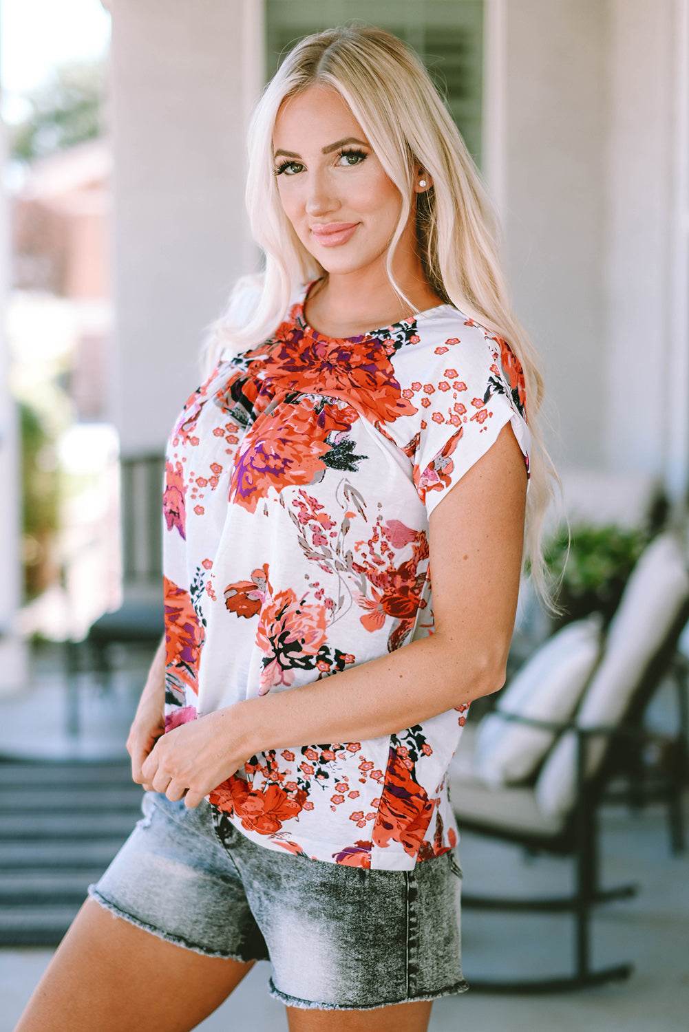 Floral Round Neck Short Sleeve Top Trendsi 0b395fce984a44d89739b8a26f8ee0eb-Max
