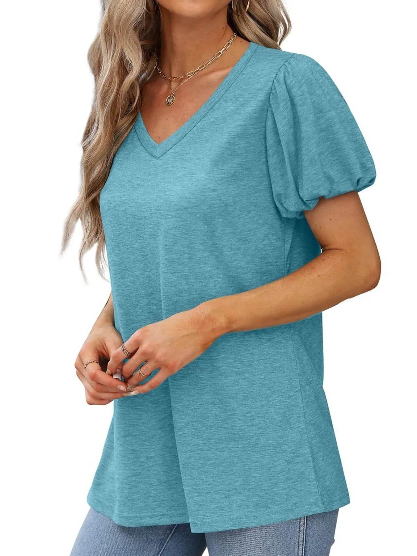 V-Neck Puff Sleeve Casual T-Shirt Trendsi 0b7510470da94422a010954508b0ed44-Max-Origin
