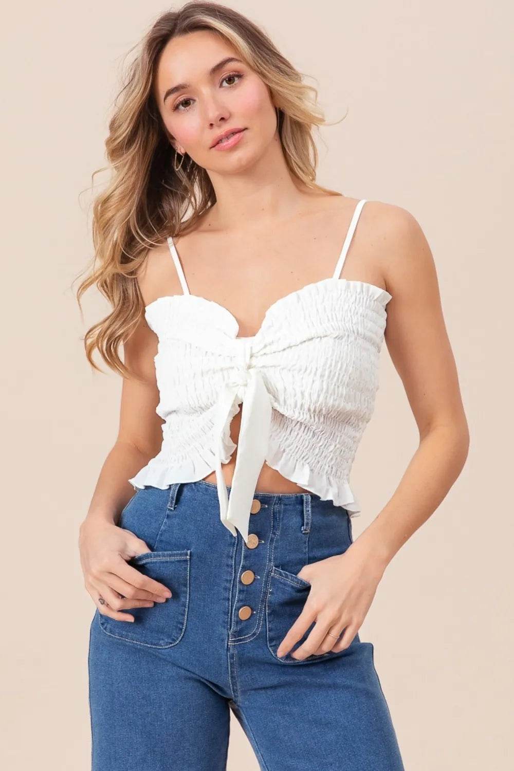 BiBi Ruffled Smocked Ribbon Detail Cami Trendsi 0b7ce63a-477f-48aa-b1e8-5b010a607bfe-Max