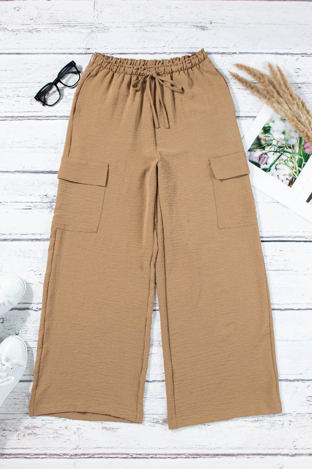 Drawstring Frilled Waist Wide Leg Utility Trousers Trendsi 0b802545-8d1b-4f4e-816a-acfdcfc497ac-Max-Origin