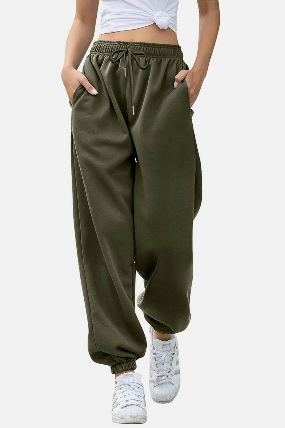 Elastic Waist Joggers with Pockets Army Green Trendsi 0ba20a3b-a434-453b-b806-aac43cb9f08c-Max