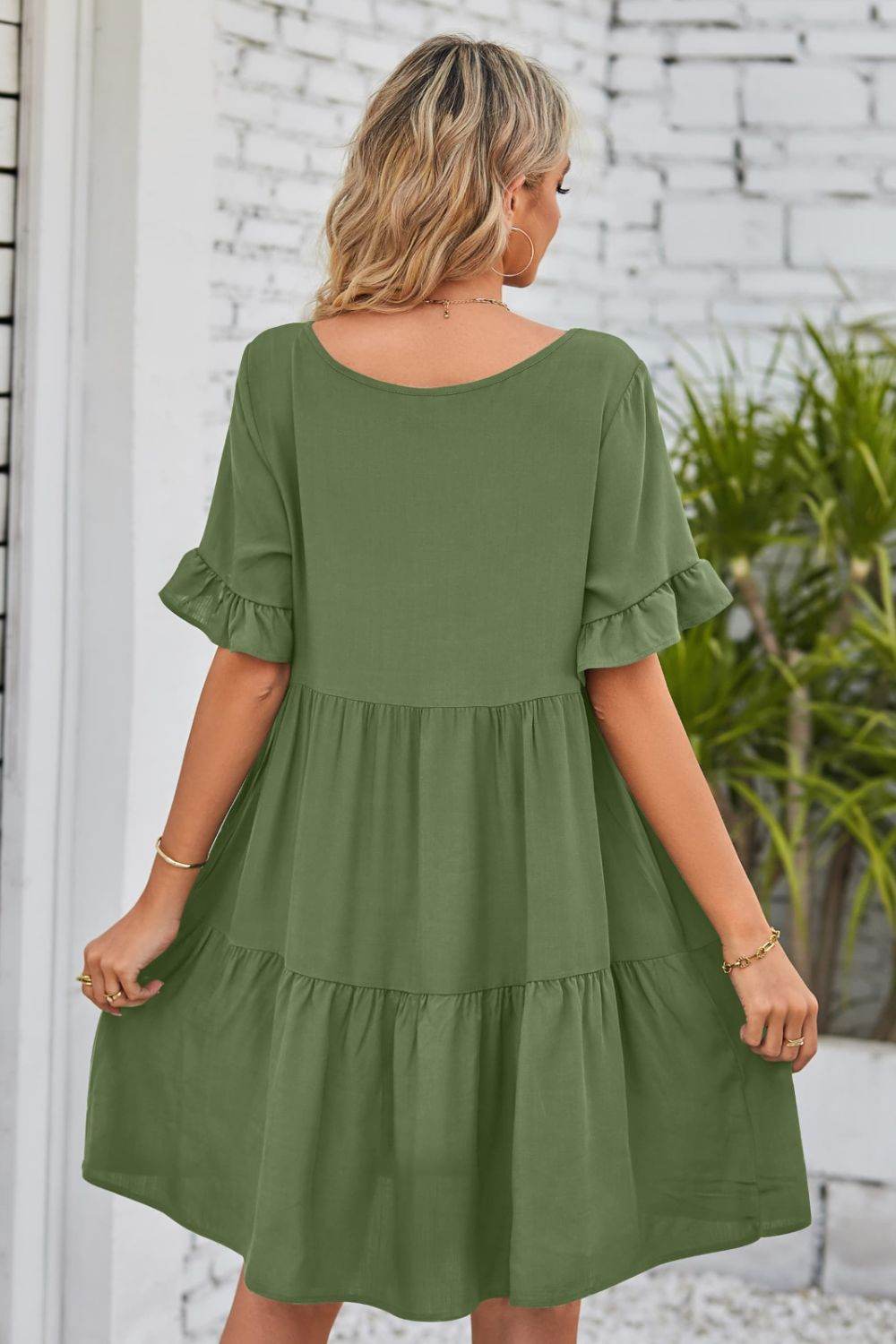 Mandy V-Neck Flounce Sleeve Tiered Dress Trendsi 0bd683e0c812462eaf667066b92c8d1e-Max