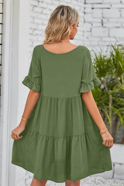 Mandy V-Neck Flounce Sleeve Tiered Dress Trendsi 0bd683e0c812462eaf667066b92c8d1e-Max