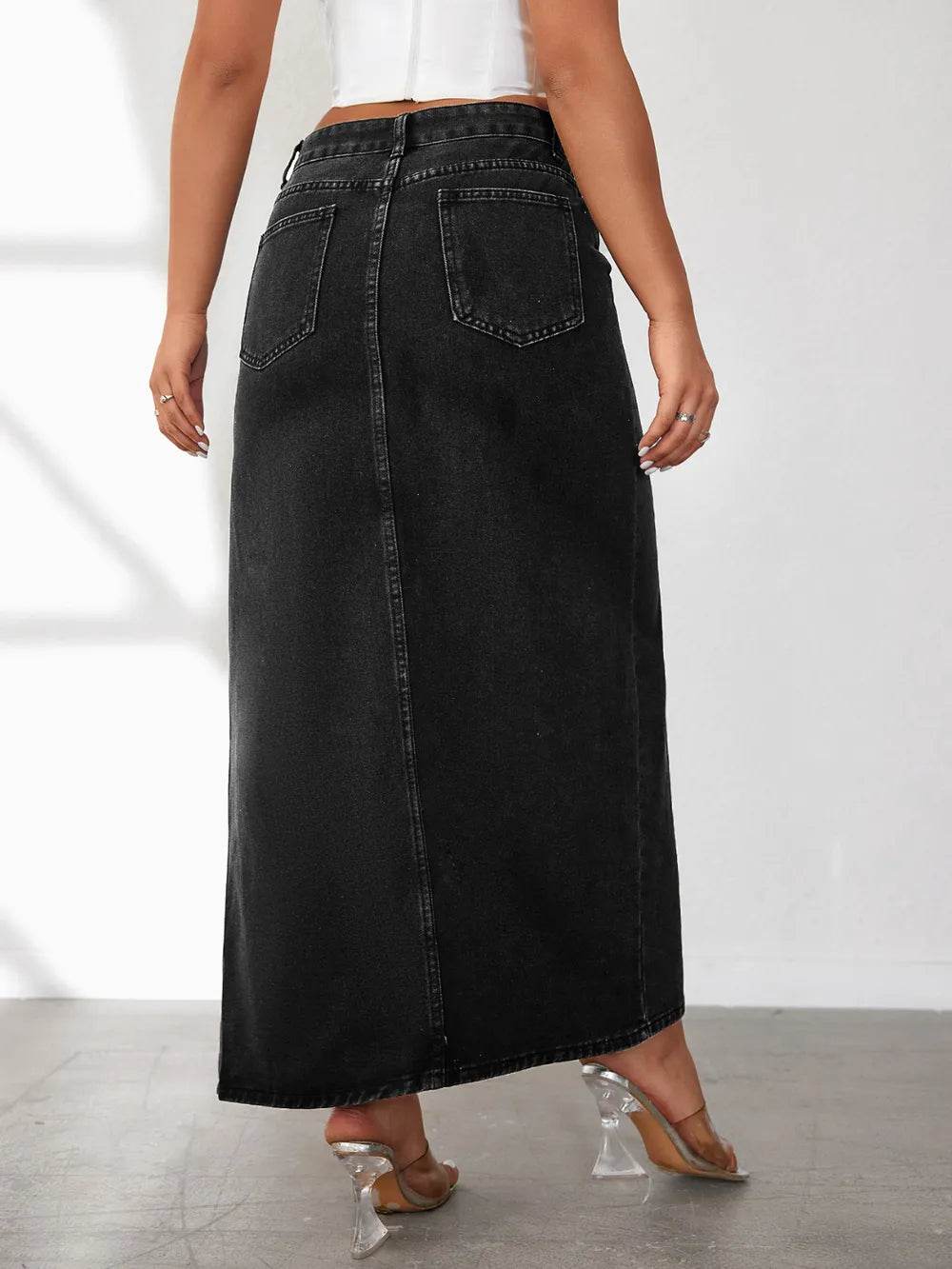 High Rise Slit Denim Skirt Trendsi 0c004462-469b-4a82-92ae-8d27b656456f-Max