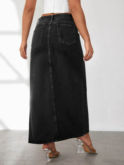 High Rise Slit Denim Skirt Trendsi 0c004462-469b-4a82-92ae-8d27b656456f-Max