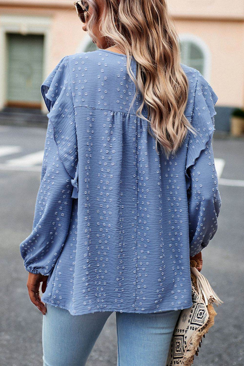 Devine Ruffle Trim Balloon Sleeve Blouse Trendsi 0c1bd03fa25246c9b7b9e92e2674f514-Max