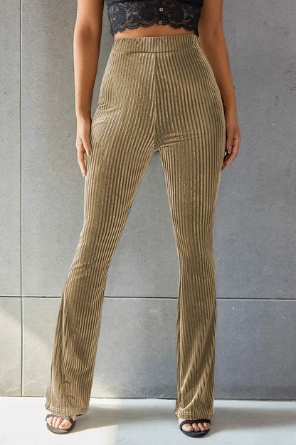 Ribbed High Waist Flare Pants Khaki Trendsi 0c29b00d-60ee-4f8f-a05d-5cba022254f3-Max