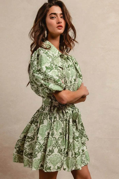BiBi Tied Floral Short Sleeve Mini Shirt Dress Trendsi 0c344c880bb0455bac3935635da3b02c-Max-Origin