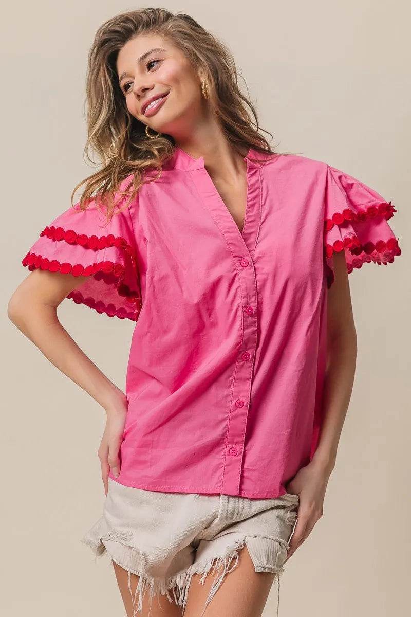 BiBi Dot Trim Flutter Sleeve Notched Top Trendsi 0c4ae6eff4bd4f66ae2834872e4ad8fe-Max-Origin