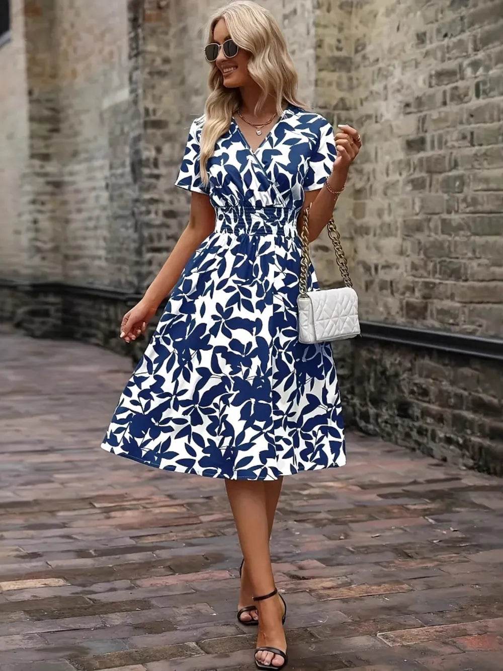 Printed Smocked Surplice Short Sleeve Dress Trendsi 0c66cc12-b046-4c3a-b1fa-11c0c0b35c95-Max