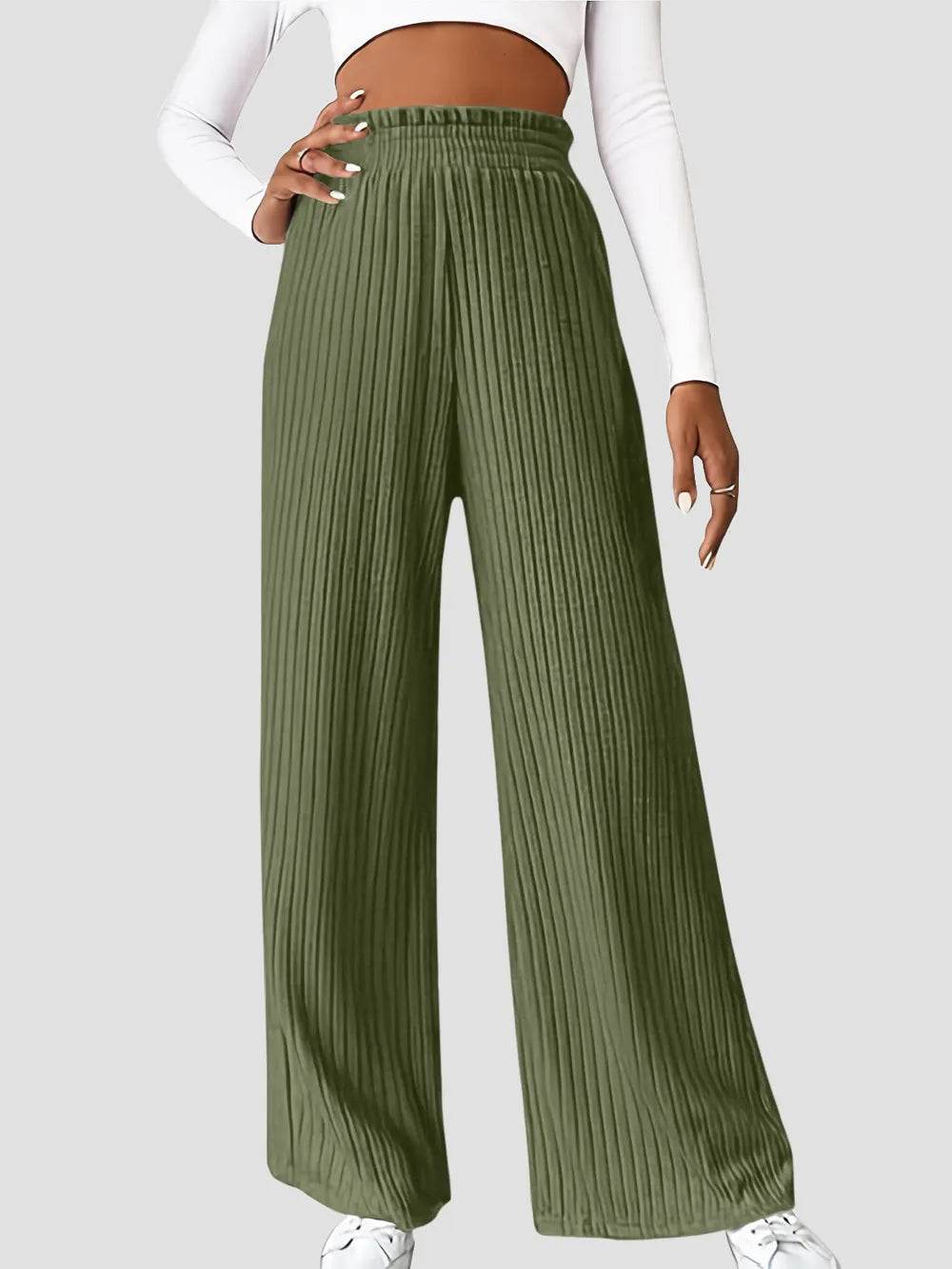 Ribbed High Waist Pants Matcha Green Trendsi 0c98b928-352e-4e40-b92f-41f3ce771a39-Max