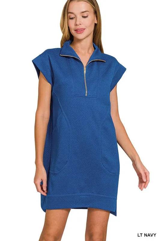 Zenana Textured Knit Jacquard Quarter Zipper Mini Dress LT NAVY Trendsi 0ca6ea9ec1344880b6d6c39e61032743-Max-Origin