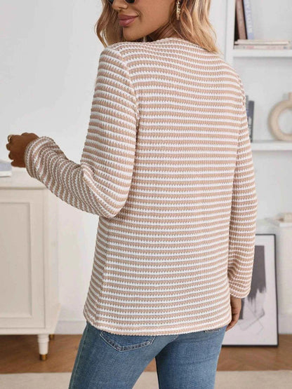 Striped Button Detail Long Sleeve Top Trendsi 0cb5c938c9764f30b8648bb54f5c59a6-Max-Origin