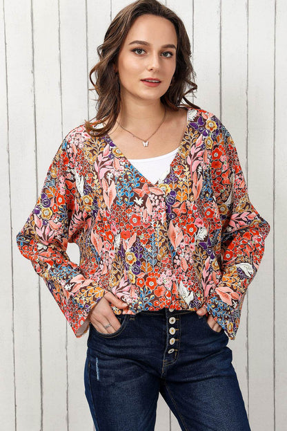 Floral V-Neck Long Sleeve Blouse Trendsi 0cf542700f3142b58616a337e0675925-Max