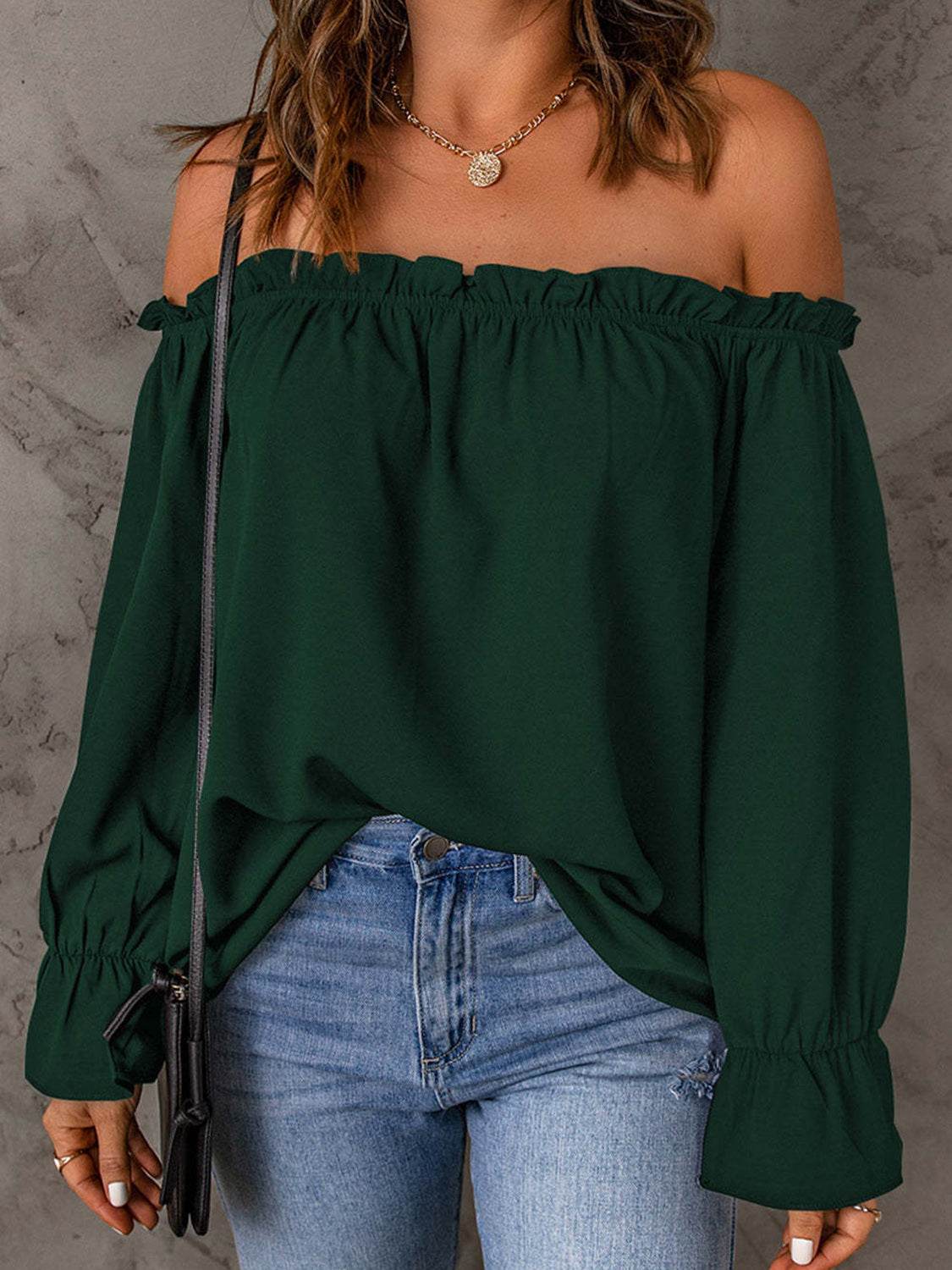 Off-Shoulder Flounce Sleeve Blouse Trendsi 0d2f2f9f9ab04ad1b3dd7dd67c270b3e-Max