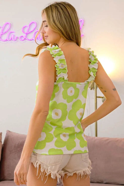 BiBi Floral Waffle Ruffled Tank Trendsi 0d391dad-f605-4c8c-947f-91806f039030-Max
